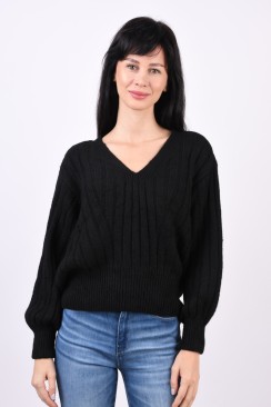 Pulover Dama Only Onlagnes Rib V-Neck Black